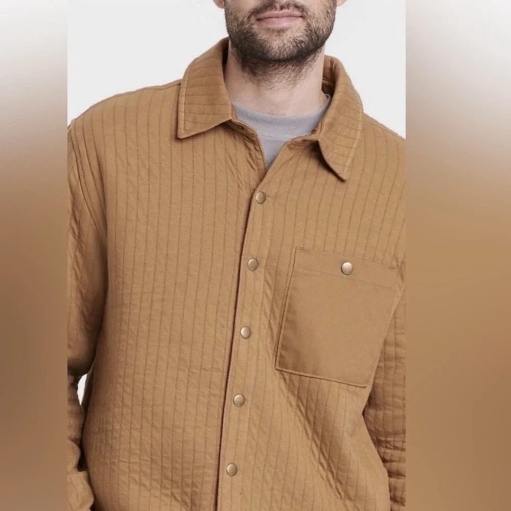Goodfellow & Co Mens XL Quilted Shirt Jacket Brown Snap Front Shacket New